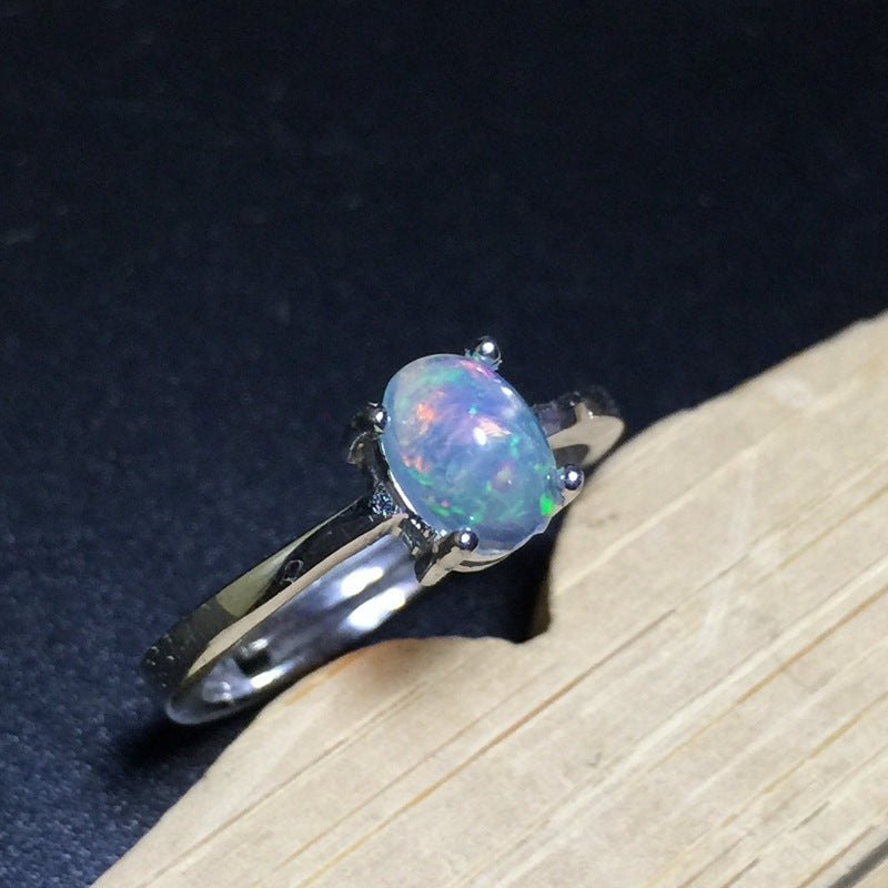 Natural Opal Ring in 925 Sterling Silver | Oval Opal Gemstone Ring | October Birthstone Gift for Her