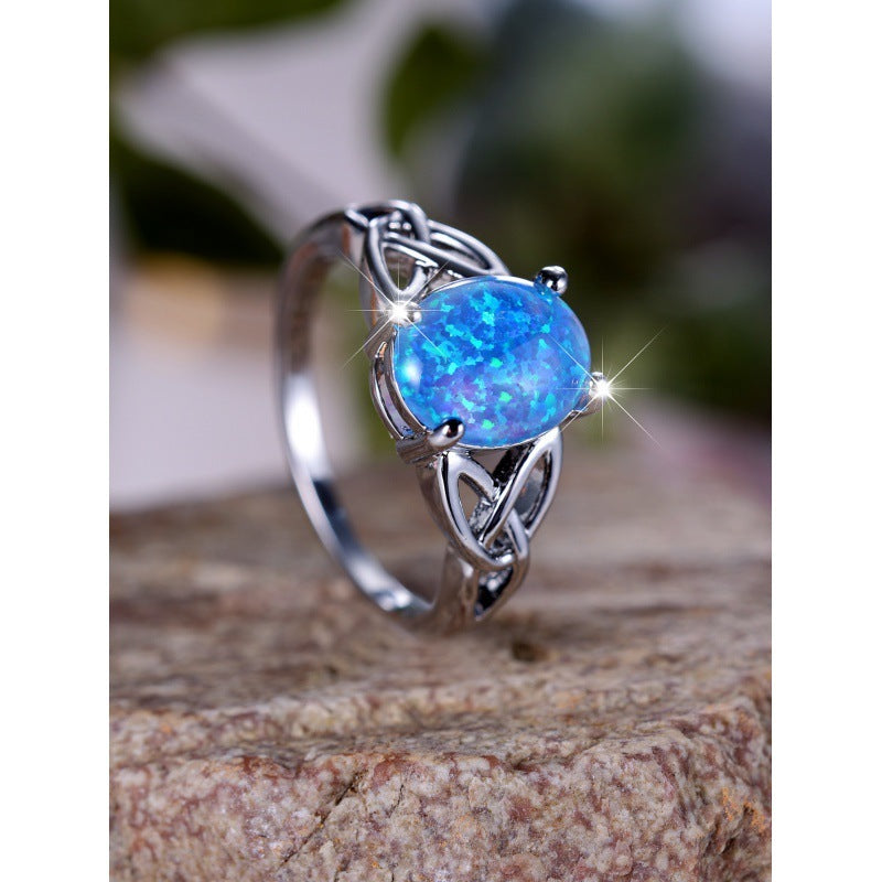 Platinum Blue Opal Gemstone Ring in Sterling Silver | Natural Opal Ring | October Birthstone Gift for Her