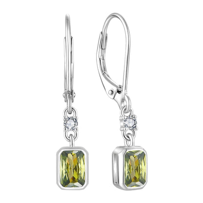 925 Sterling Silver Olive Green Opal Drop Earrings