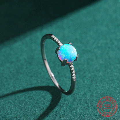 Natural Blue Opal Ring in S925 Sterling Silver | Genuine Opal Gemstone Ring | October Birthstone Gift for Her