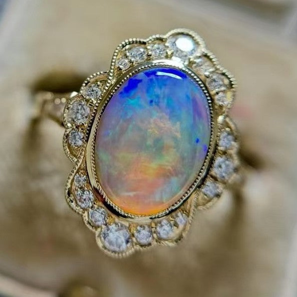 Gold Multi Fire Opal Ring | Vibrant Multicolor Fire Opal Gold Ring | October Birthstone Gift for Her