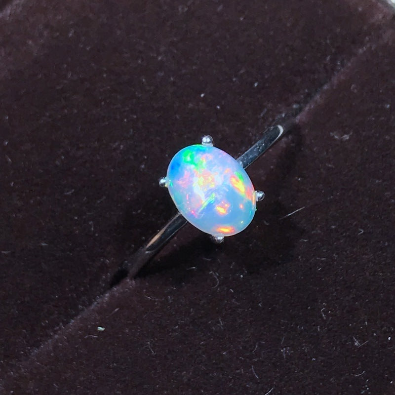 Floral Natural Opal Ring in 925 Sterling Silver | 6x8mm Opal Flower Design Ring | October Birthstone Gift for Her