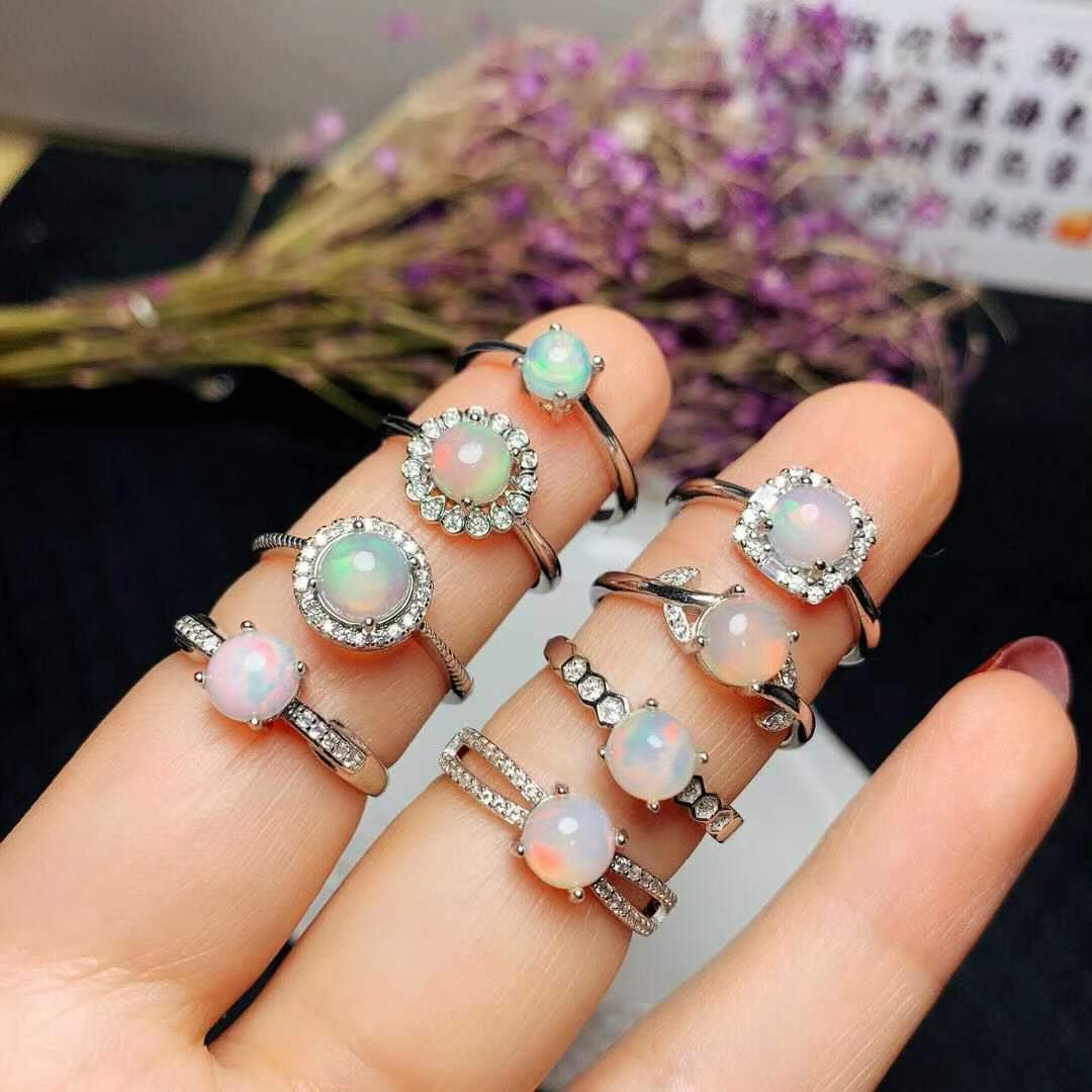 Natural Opal Inlaid Ring in 925 Sterling Silver | Handcrafted Opal Gemstone Ring | October Birthstone Gift for Her