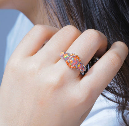 Opal Cluster Ring in Sterling Silver | Multi Stone Opal Cluster Ring | October Birthstone Gift for Her