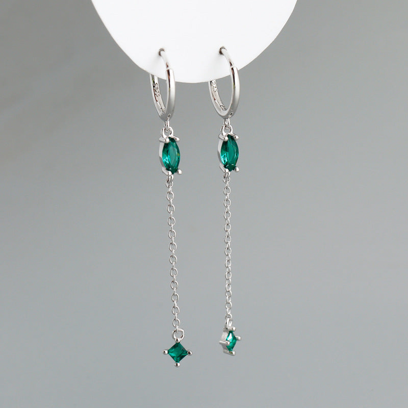 Sterling Silver Opal Drop Chain Earrings