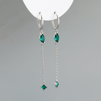 Sterling Silver Opal Drop Chain Earrings