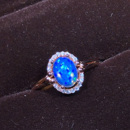 Floral Natural Opal Ring in 925 Sterling Silver | 6x8mm Opal Flower Design Ring | October Birthstone Gift for Her