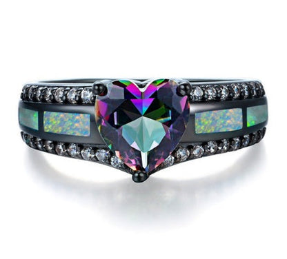 Mystic Heart Opal Gemstone Ring in Sterling Silver | Romantic Heart Opal Ring | October Birthstone Gift for Her