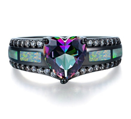 Mystic Heart Opal Gemstone Ring in Sterling Silver | Romantic Heart Opal Ring | October Birthstone Gift for Her