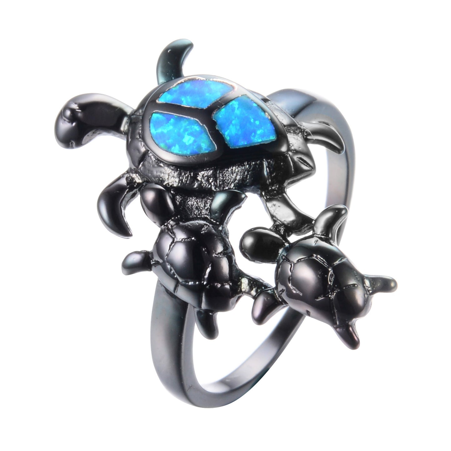 Blue Fire Opal Turtle Ring in Sterling Silver | Ocean Turtle Opal Ring | October Birthstone Gift for Her