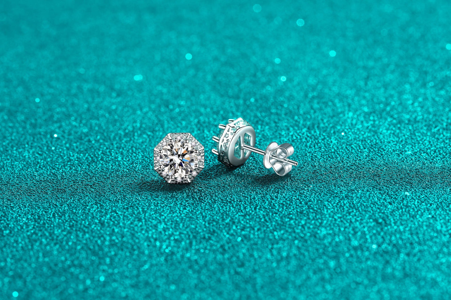 2 Carat Moissanite Stud Earrings 925 Sterling Silver, Octagonal Halo Earrings, 6.5mm Brilliant Cut Bridal Jewelry Gift for Her