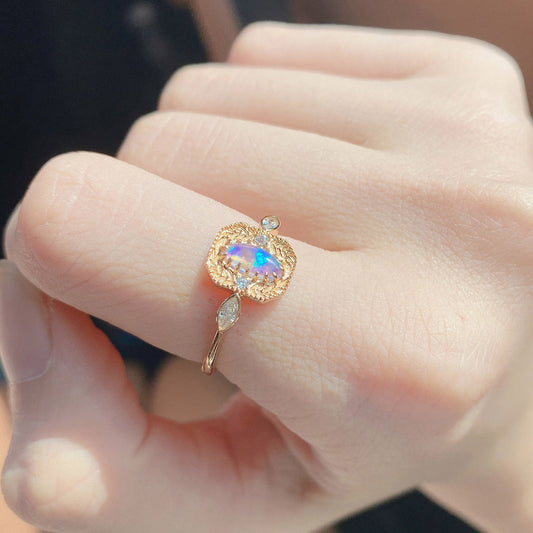 Luxury Opal Ring in S925 Sterling Silver | Premium Opal Gemstone Ring | October Birthstone Gift for Her
