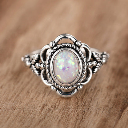 Retro Flower Opal Ring | Vintage Floral Opal Gemstone Ring | October Birthstone Gift for Her