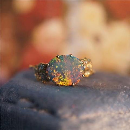 Oval Opal Adjustable Leaf Design Ring in 925 Sterling Silver | Nature Inspired Opal Ring Gift for Her