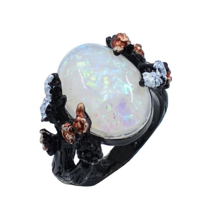 Vintage Flower Opal Ring in Black Gold | Floral Opal Statement Ring | October Birthstone Gift for Her