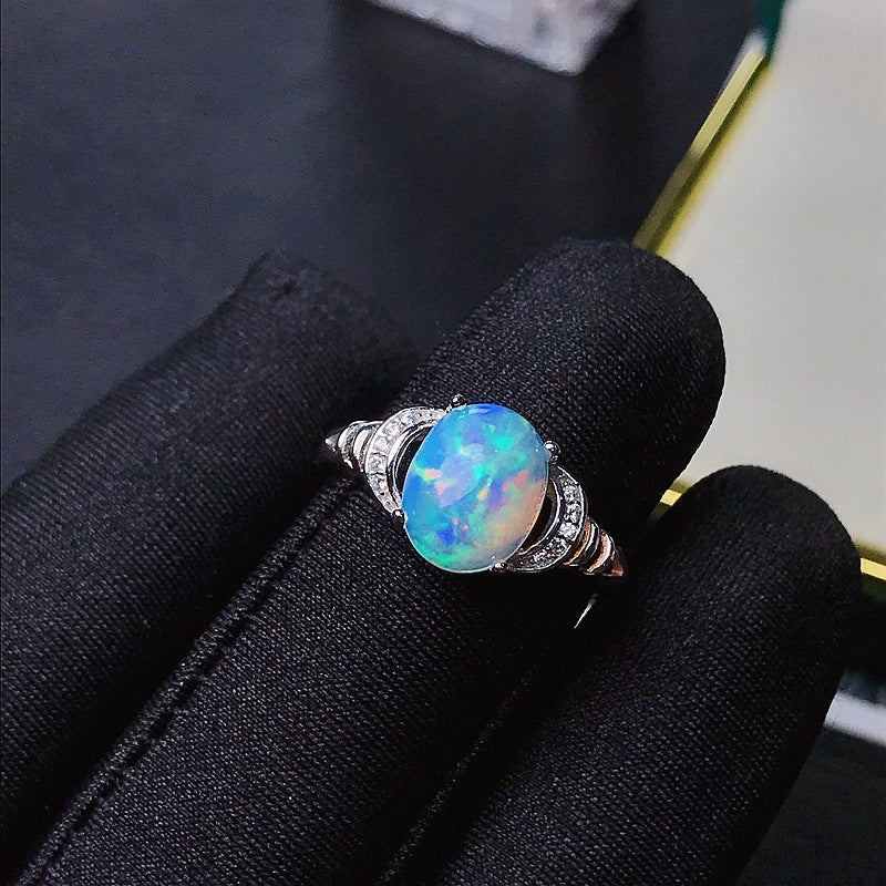 Natural Opal Inlaid Ring in 925 Sterling Silver | Genuine Opal Gemstone Ring | October Birthstone Gift for Her