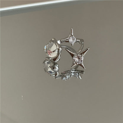Adjustable Opal Silver Ring with Rhinestones | October Birthstone Opal Ring Gift for Her