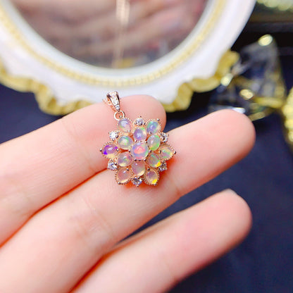 Natural Ethiopian Opal Flower Necklace