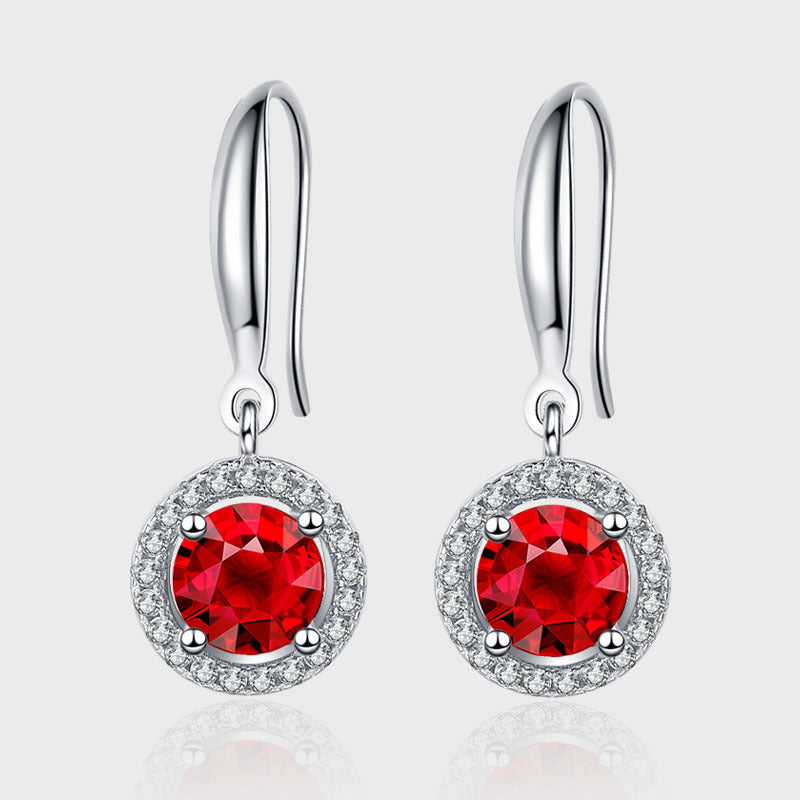 925 Sterling Silver Red Round Drop Earrings