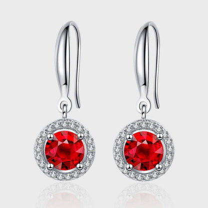 925 Sterling Silver Red Round Drop Earrings