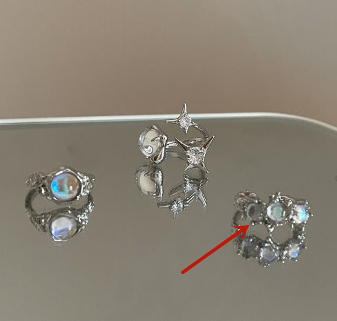 Adjustable Opal Silver Ring with Rhinestones | October Birthstone Opal Ring Gift for Her