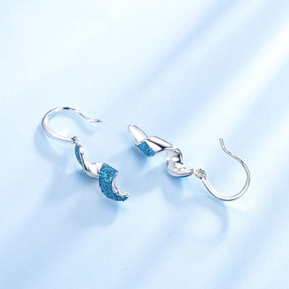 Silver Sea Blue Spiral Drop Earrings