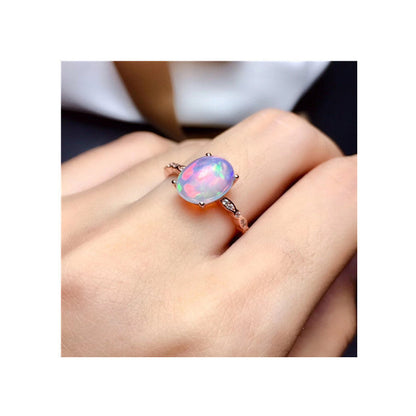 Natural Oval Opal Ring in Sterling Silver | Classic Opal Gemstone Ring | October Birthstone Gift for Her