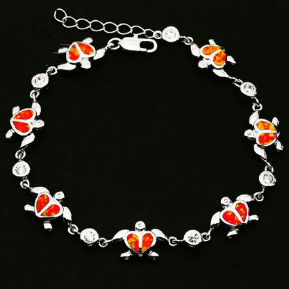 Silver Inlaid Opal Turtle Bracelet