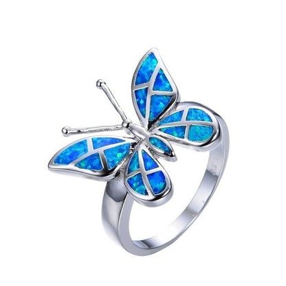 Blue Fire Opal Butterfly Ring in Sterling Silver | Nature Inspired Butterfly Opal Ring | October Birthstone Gift for Her