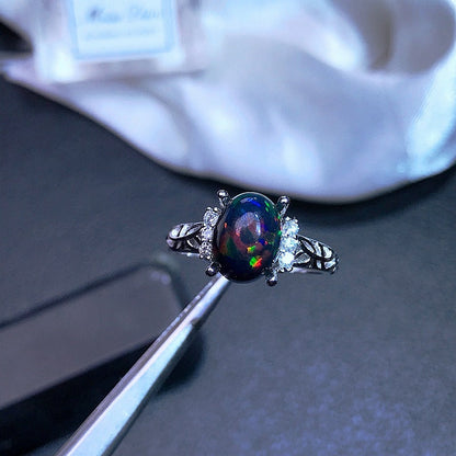 Natural Opal Inlaid Ring in 925 Sterling Silver | Genuine Opal Gemstone Ring | October Birthstone Gift for Her