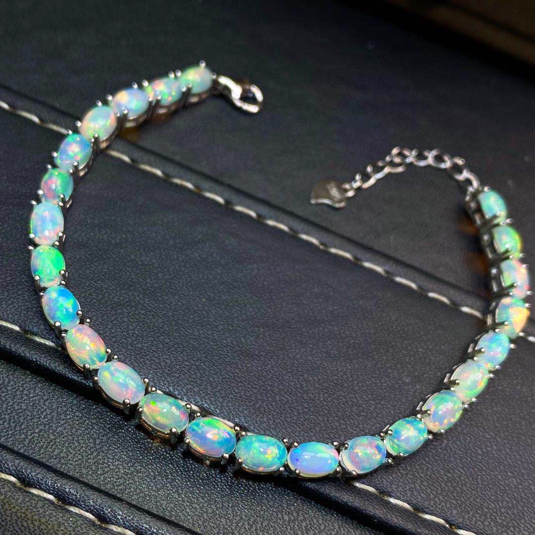Oval Opal Tennis Bracelet in 925 Sterling Silver