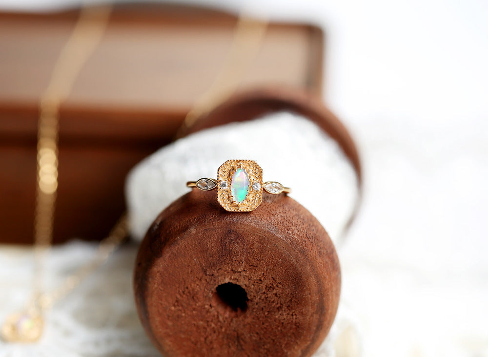 Luxury Opal Ring in S925 Sterling Silver | Premium Opal Gemstone Ring | October Birthstone Gift for Her