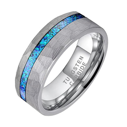 Blue Opal Inlay Tungsten Ring 8mm | Black Tungsten Wedding Band | Anniversary Gift for Him and Her