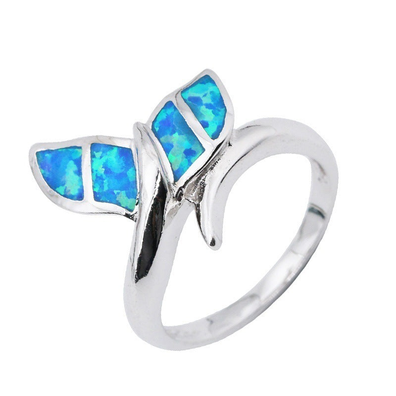 Mermaid Tail Opal Ring in Sterling Silver | Magical Ocean Opal Ring | October Birthstone Gift for Her