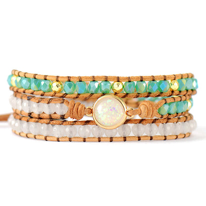Opal Stone & Crystal 3-Layer Wrap Bracelet