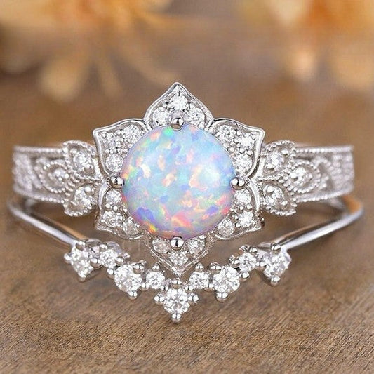 Minority Design Opal Ring | Unique Artistic Opal Gemstone Ring | October Birthstone Gift for Her