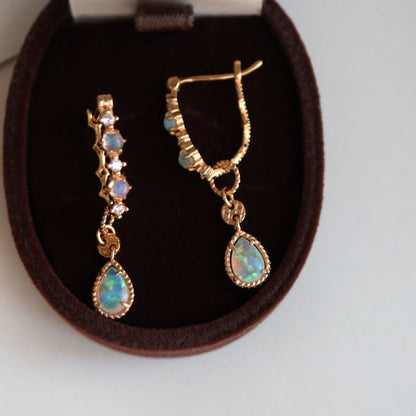 Dainty Pear Opal Drop Hoop Earrings, October Birthstone Gift for Her, Opal Dangle Earrings, Anniversary Birthday Jewelry