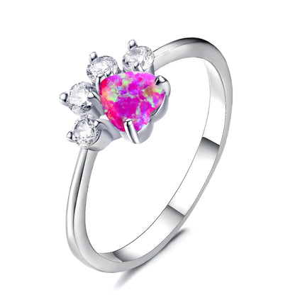 Rose Gold Footprint Heart Opal Ring | Romantic Heart Shaped Opal Ring | October Birthstone Gift for Her