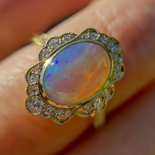 Gold Multi Fire Opal Ring | Vibrant Multicolor Fire Opal Gold Ring | October Birthstone Gift for Her
