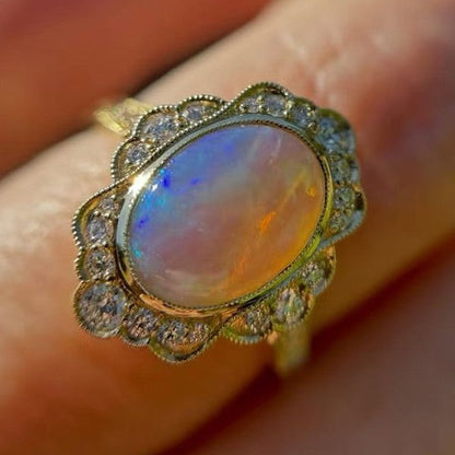 Gold Multi Fire Opal Ring | Vibrant Multicolor Fire Opal Gold Ring | October Birthstone Gift for Her