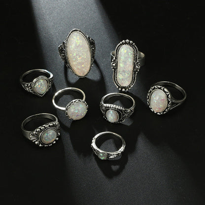 Large Oval Statement Opal Ring in Sterling Silver | Vintage Style October Birthstone Ring Gift for Her