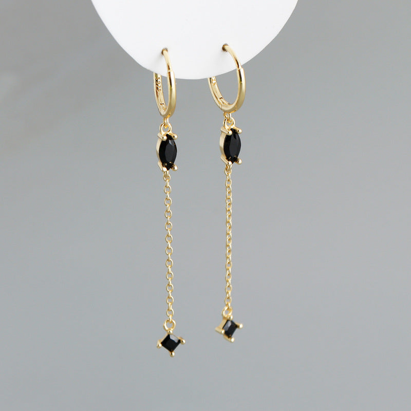 Sterling Silver Opal Drop Chain Earrings