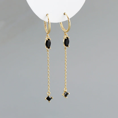 Sterling Silver Opal Drop Chain Earrings
