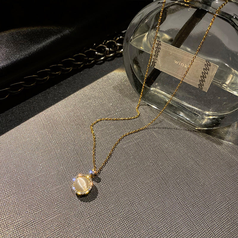 Round Opal Halo Pendant Necklace