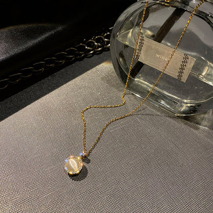 Round Opal Halo Pendant Necklace