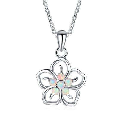 Women's Necklace Opal Flower Pendant