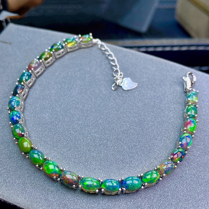 Natural Black Multifire Opal Bracelet