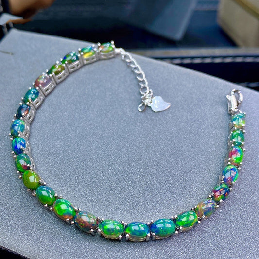 Natural Black Multifire Opal Bracelet