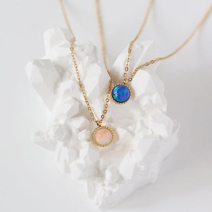 White-Blue Round Opal Necklace