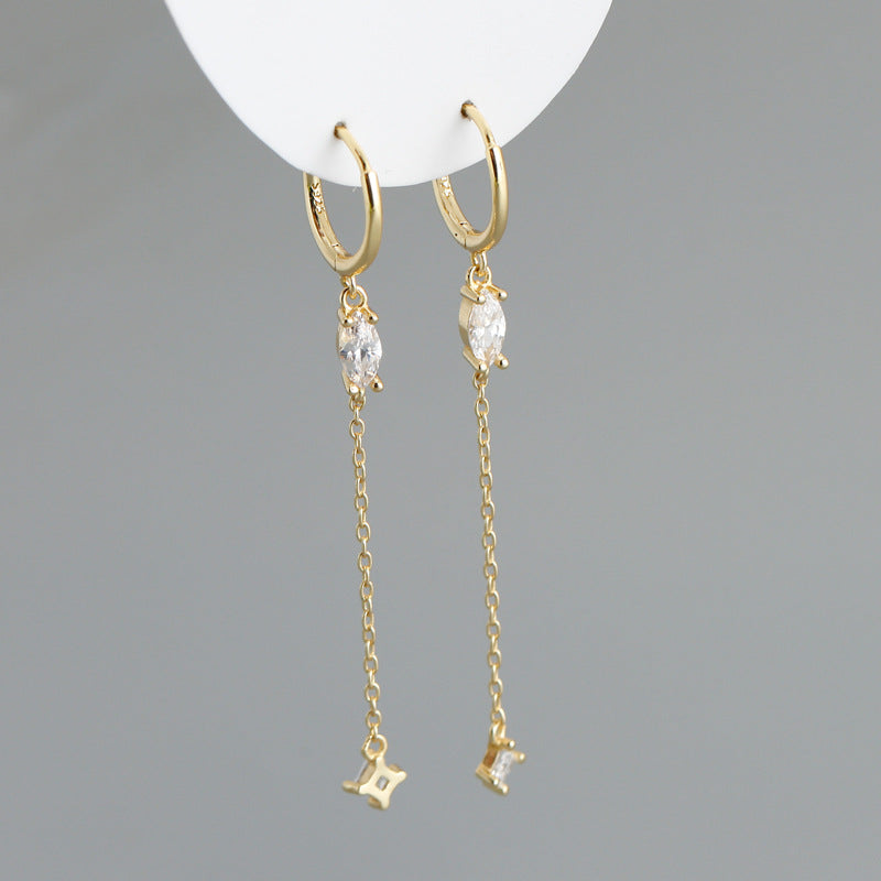 Sterling Silver Opal Drop Chain Earrings
